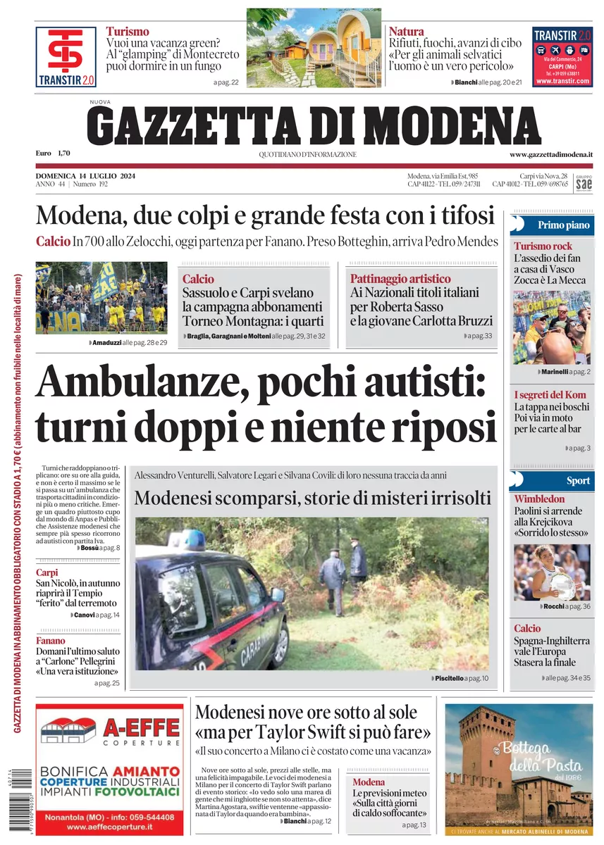 Prima-pagina-gazzetta di modena-oggi-edizione-del-2024-07-14